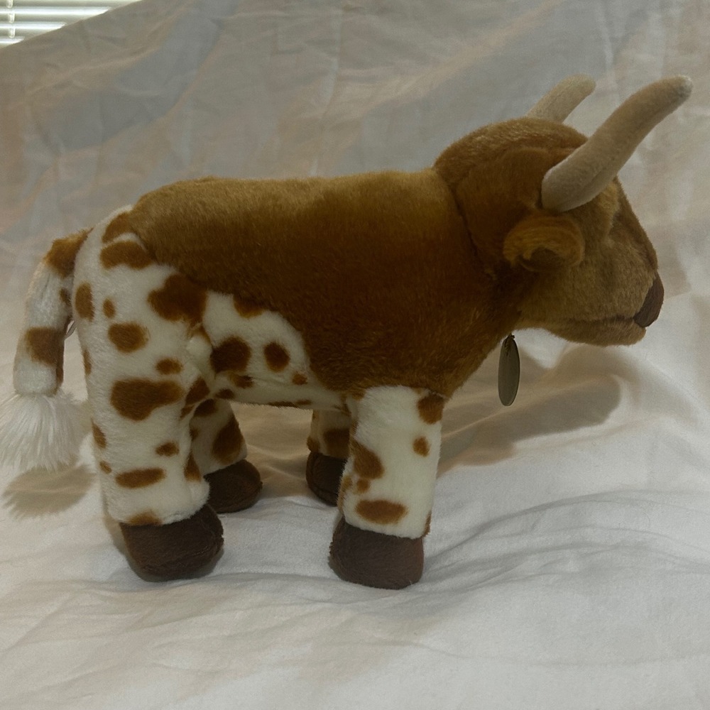 Miyoni by Aurora Longhorn Steer Brown White Spotted Plush Stuffed Animal 11 in